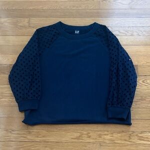 GAP Navy Blue Top Sweatshirt with Eyelet Sleeves